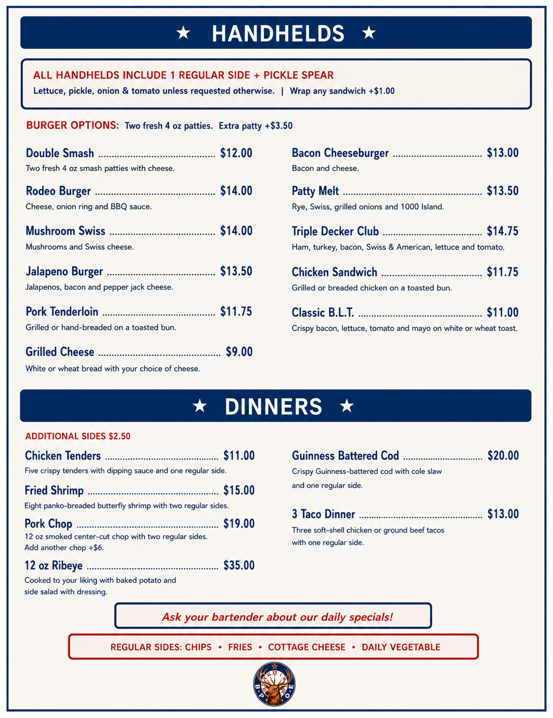 Lebanon Elks Lodge Menu